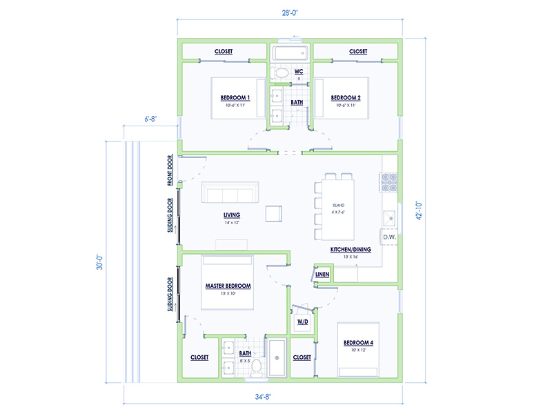 4 Bedroom ADU Floorplan in San Diego
