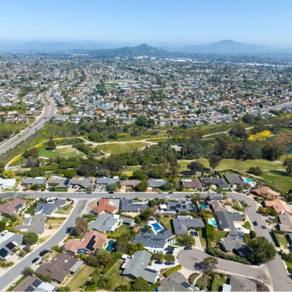 Aerial shoot of La Mesa, California. A city that allows you to build an ADU in San Diego